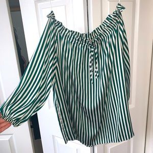 Silk striped cold shoulder top
